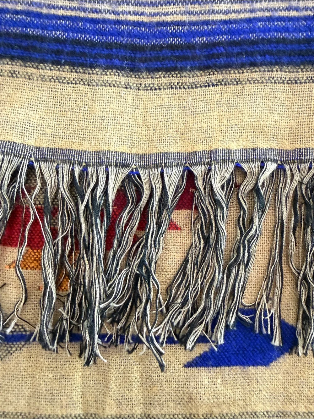 Vintage 90s El Paso Saddleblanket Co Table Runner 72x12 Tan Blue Maya Modern